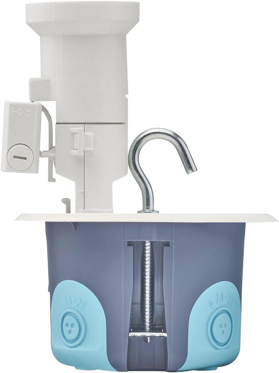 Multimateriaal lichtbox Ø67/P50 met E27 fitting en haak - Grijs/Blauw