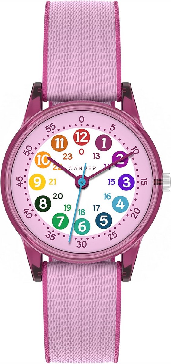 Roze Analoog Kinderhorloge met Klittenbandsluiting en Waterdichtheid