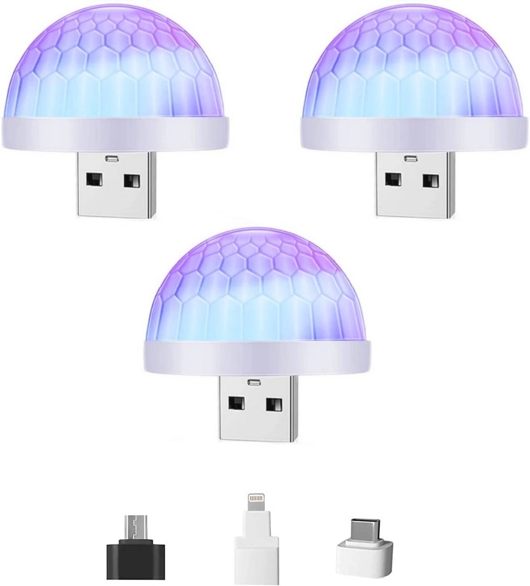 Mini USB Stroboscooplichten Set van 3 - Ideaal voor Feestjes en Karaoke