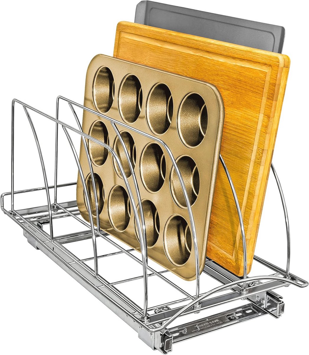 Uitschuifbare Snijplank en Lade Organizer voor Keukenkasten - 10" Breed x 21" Diep - Chroom