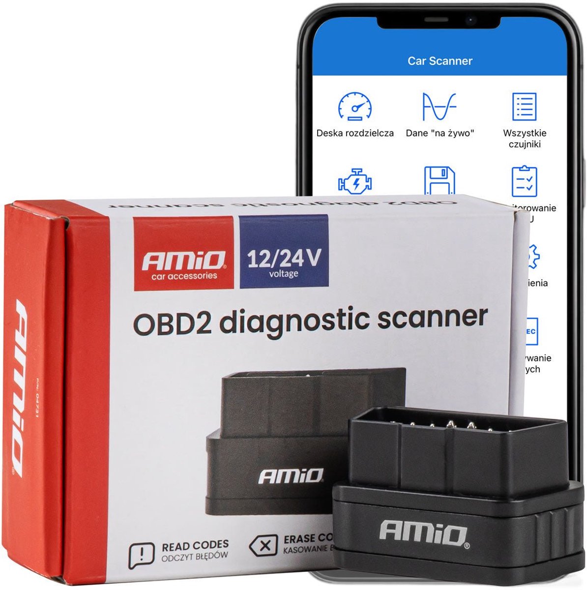 AMiO Geavanceerde OBD2 Bluetooth Diagnosetool PIC25K80 DC24K – Professionele Draadloze Autodiagnose voor Voertuigen