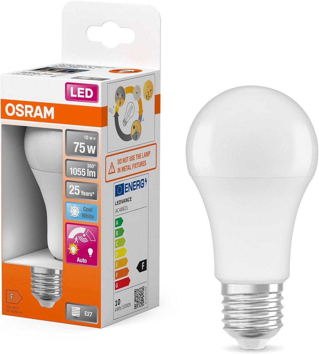 LED Lamp met Bewegingsmelder E27 10W Koel Wit Licht 4000K 1055 Lumen