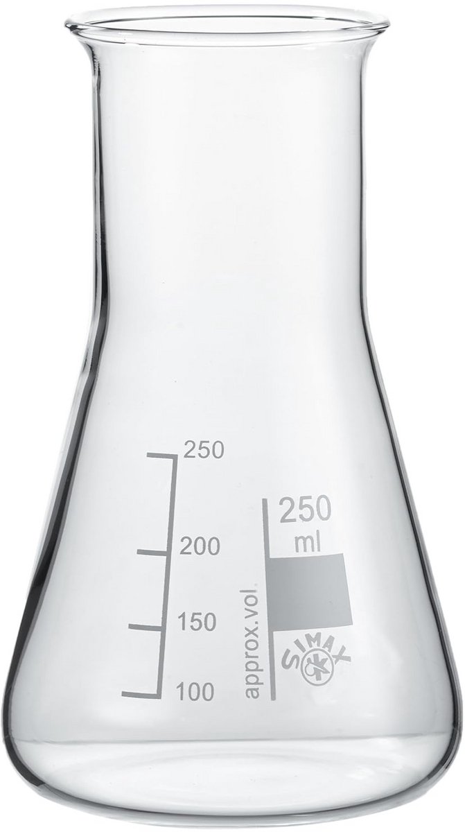 Erlenmeyer zuiger met brede hals 250 ml - 10 stuks van borosilicaatglas