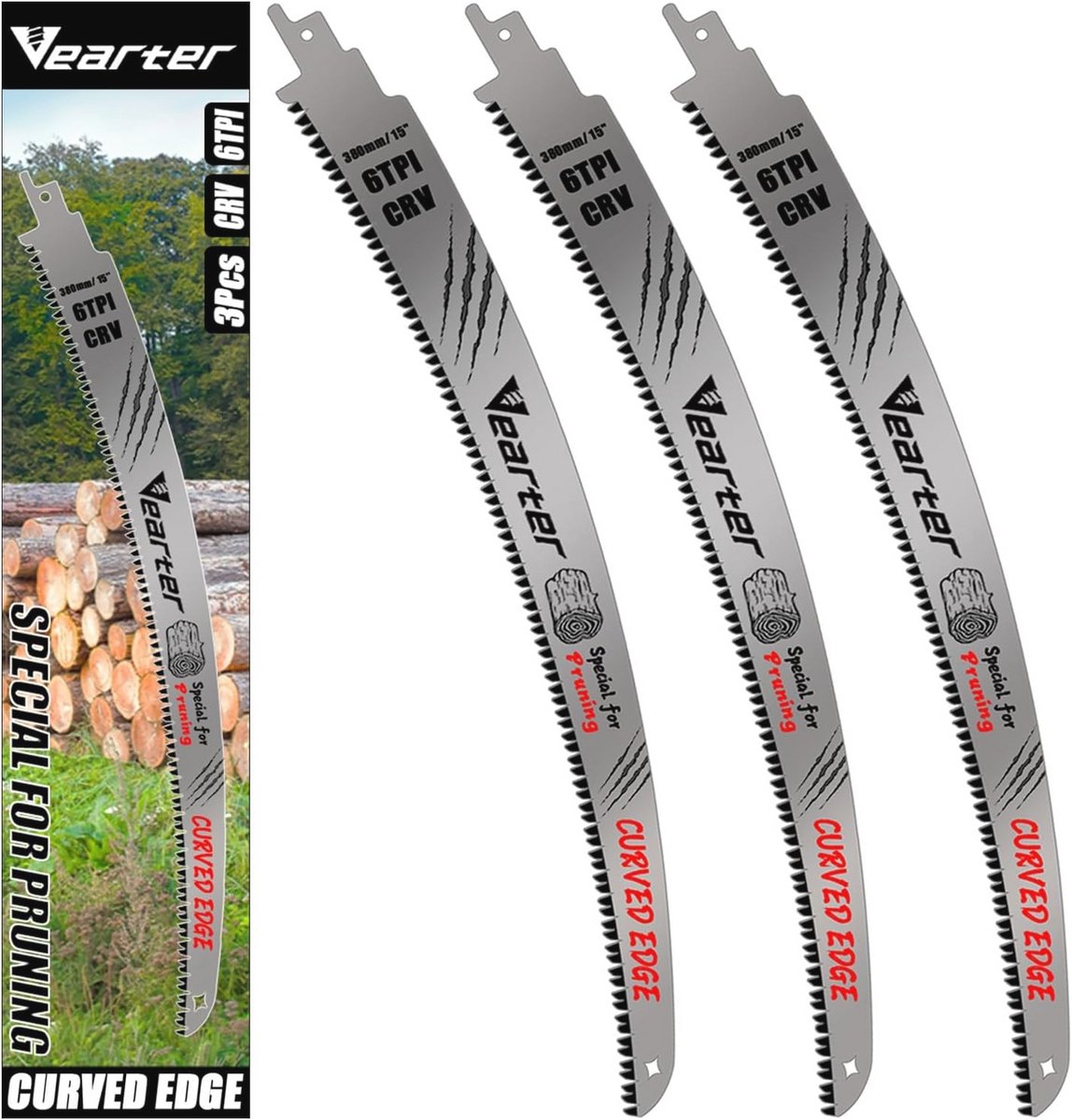 15" (380 mm) Reciprozaagbladen - 3 Stuks, 6TPI met Cr-V Staal voor Bomen