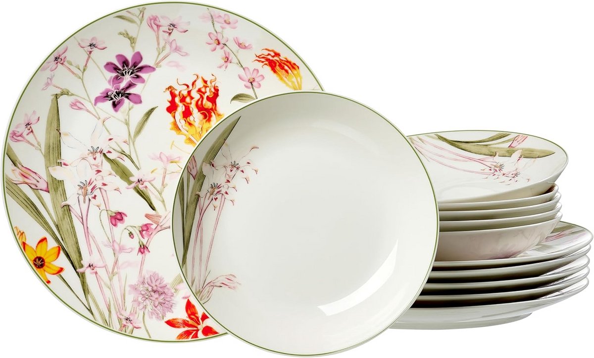 12-delig Porseleinen Tafelservies met Flora Design