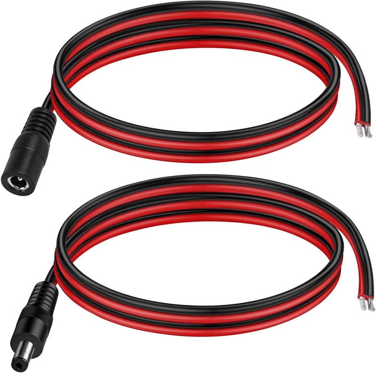 2x 14AWG DC Stroomkabel 12V 5.5x2.5mm Barrel Connector Pigtail - 1 Meter