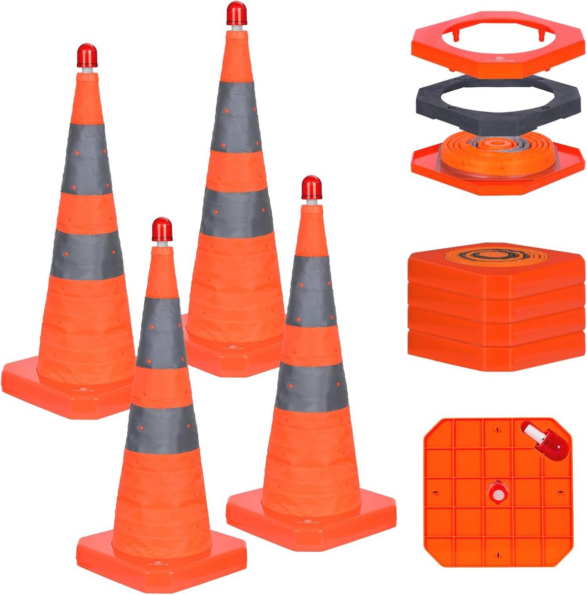 Opvouwbare Veiligheidskegels met Verzwaarde Basis - Ideaal voor Wegen en Bouw (4 stuks, 70 cm)