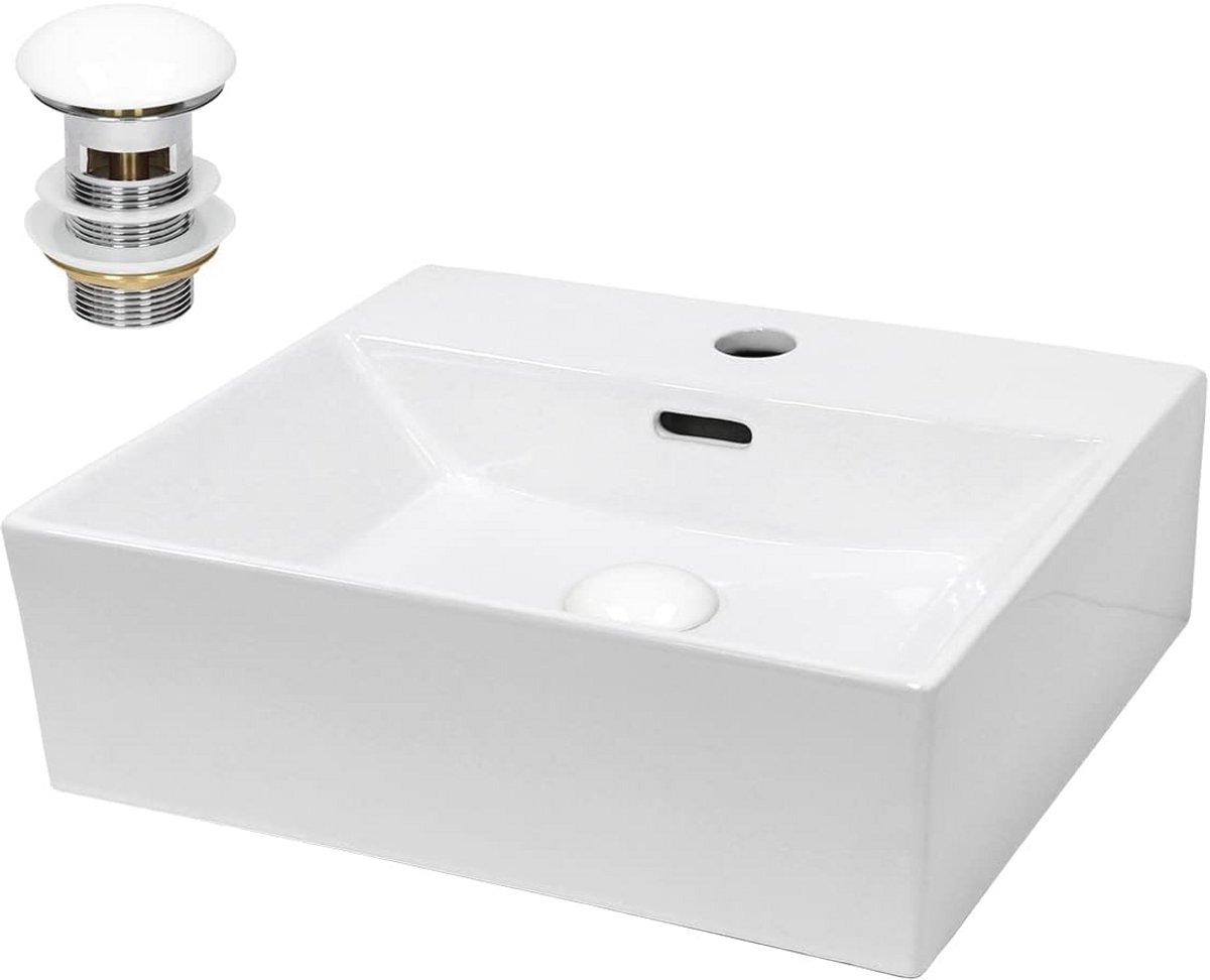 Moderne keramische wastafel 600x420 mm met afvoerset - Perfect voor badkamer of gastentoilet