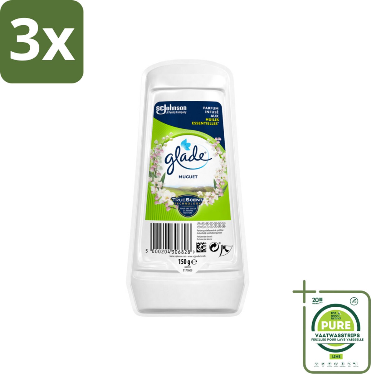 3 x Glade – Luchtverfrisser Gel – Muguet – 150 g - Grootverpakking - Luchtverfrisser - Geur - Muguet - Bloemige Geur - Frisse Geur