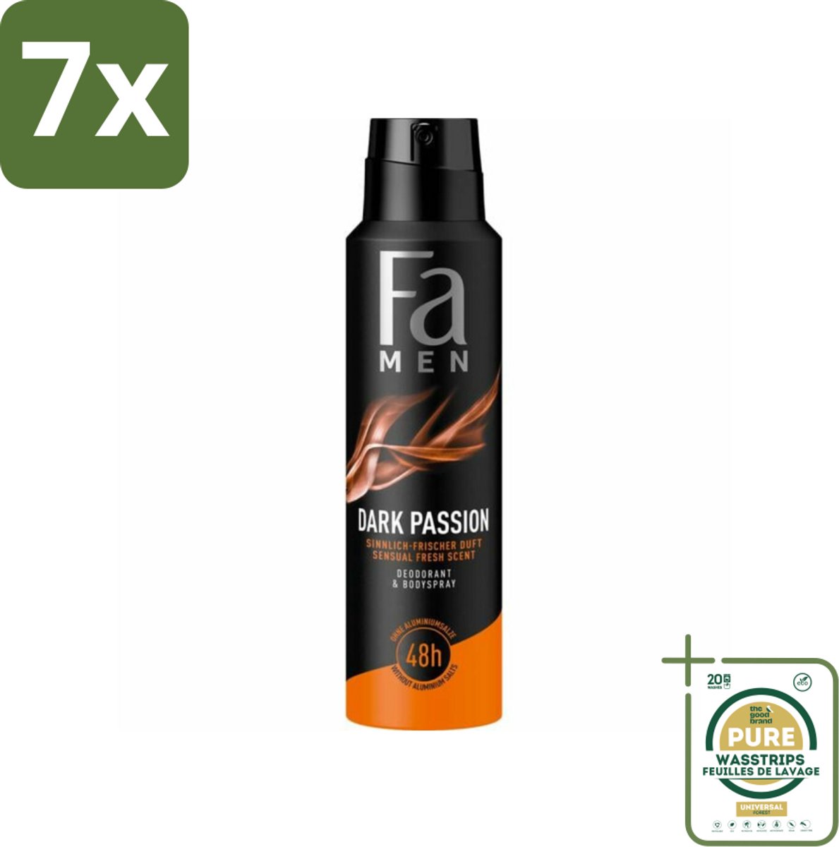 7 x Fa – Deodorant Spray – Men Dark Passion – 150 ml - Grootverpakking - Deodorant Spray Mannen - Geur Mannen - Zweetvermindering - Geur Spray - Intense Geur
