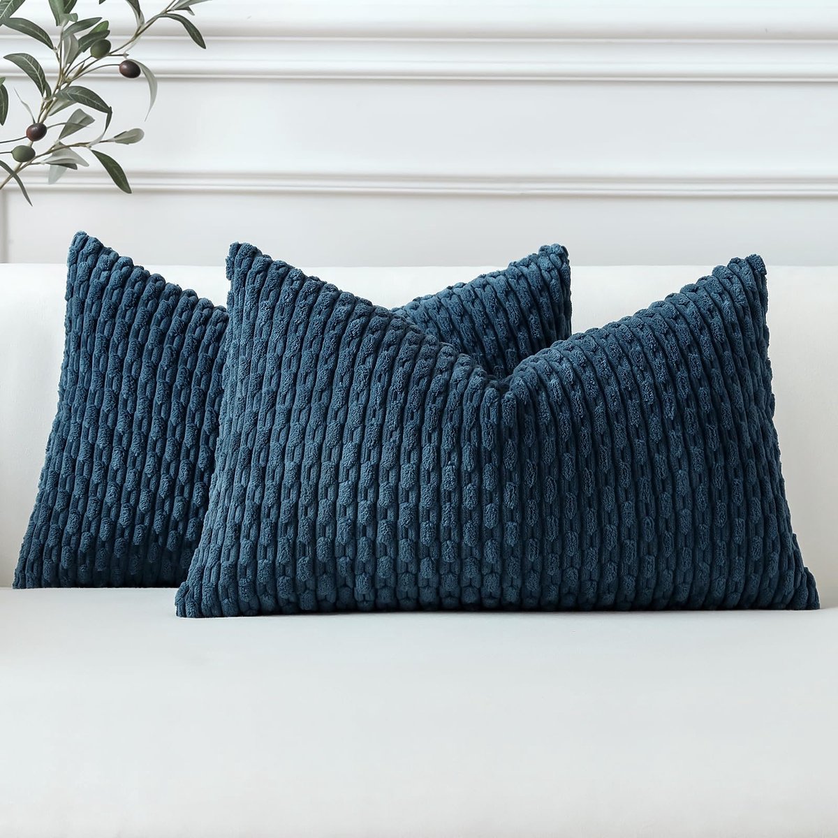 Unyqoos Set van twee blauwe corduroy kussenslopen voor elegante woondecoratie