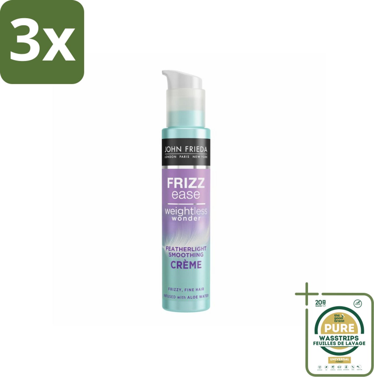 3 x John Frieda – Haarcrème – Weightless Wonder – Luchtige verzorging – 100 ml - Grootverpakking - Koffiezetapparaat