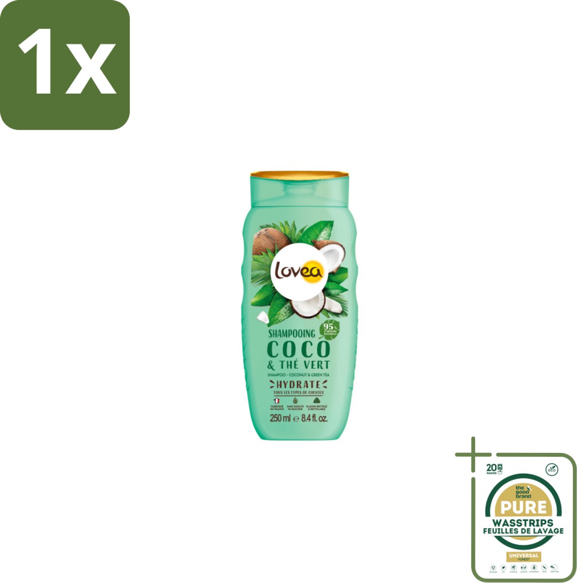 1 x Lovea – Shampoo – Kokos & Groene Thee – Verfrissend – 250 ml- Koffiezetapparaat