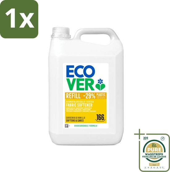 1 x Ecover - Wasverzachter - Gardenia & Vanille - 5 liter - 166 wasbeurten- Wasverzachter - Natuurlijke Verzachting - Milieuvriendelijk - Raapzaadolie - Geur Gardenia En Vanille