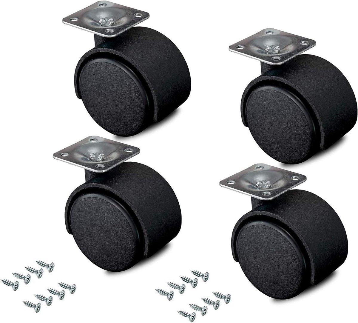 Set van 4 Zwenkwielen 50 mm met Montageplaat - Stille en Soepele Rollen