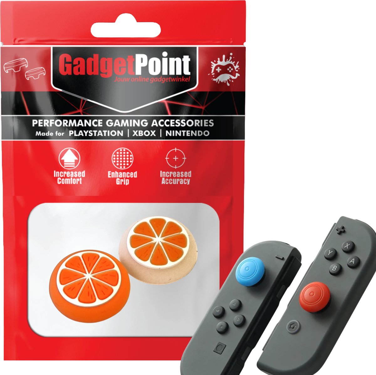 Gadgetpoint - Thumb Grips voor Nintendo Switch Joy-Con Controllers - Gaming Thumbgrips - Performance Anti-Slip Thumbsticks - Bescherming Accessoires - Fruit - Oranje/Wit