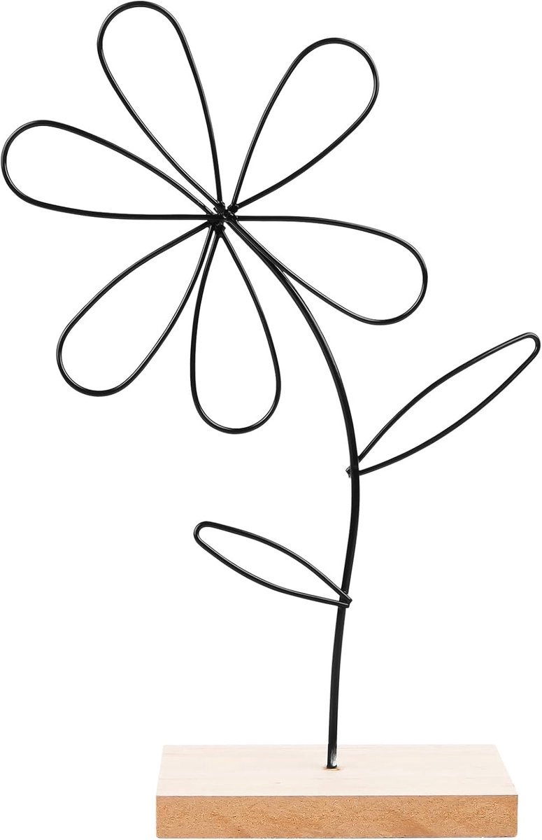 Stunq® Elegant Metalen Bloemenbeeld met Houten Basis – Voor Verfijnde Interieurdecoratie en Geschenkideeën
