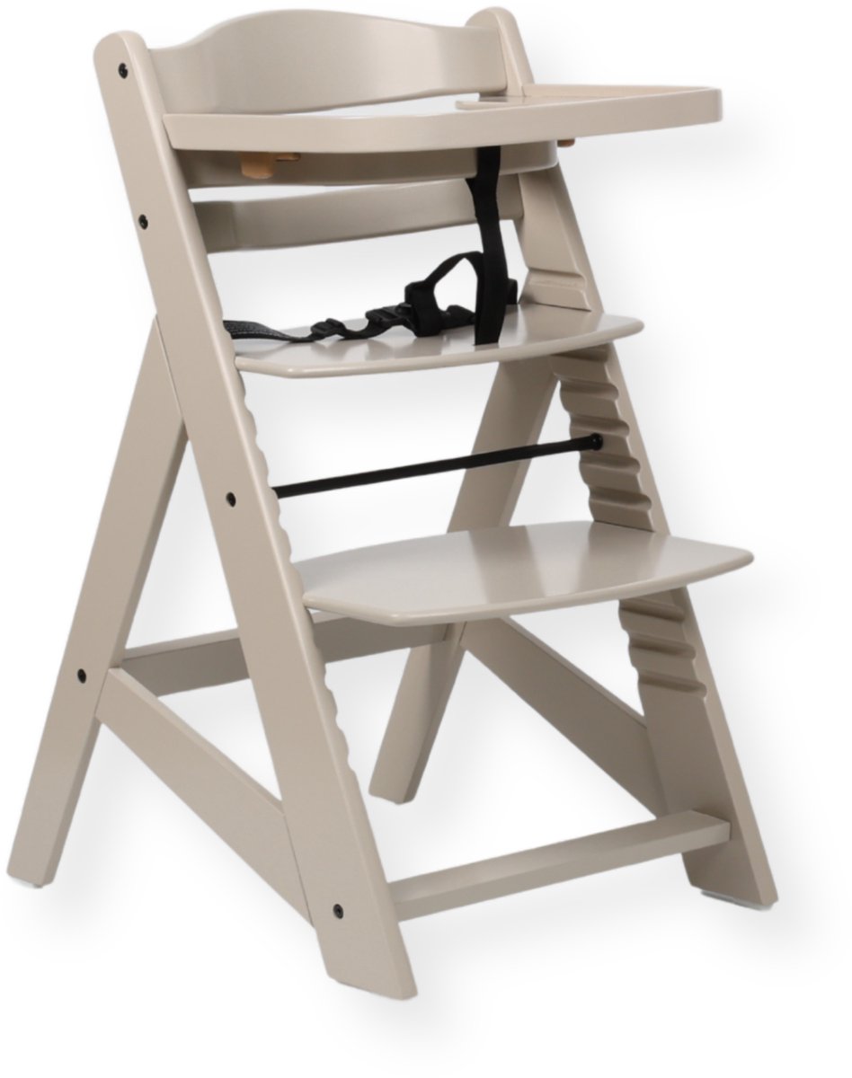 Buxibo Houten Meegroeistoel Kind - Inclusief Eetblad - Verstelbare Kinderstoel voor Comfort en Design - Inclusief kussen - 48×58×80cm - Klei Beige