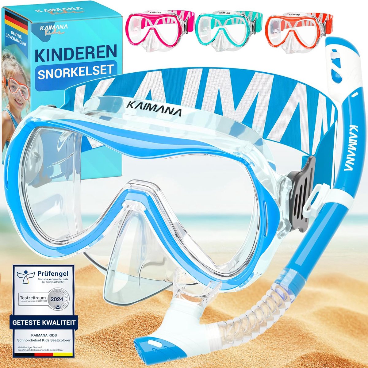De nieuwe KAIMANA® SeaExplorer Snorkelset voor kinderen + Draagtas, Duikbril met Snorkel, Duikmasker voor Kind, alternatief voor Snorkelmasker voor Kinderen, Snorkel Set met stoffen band/siliconen band