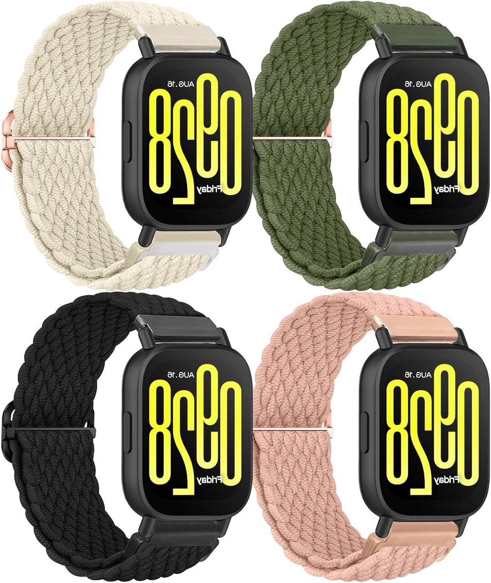 Cosensi - Nylon gevlochten armbanden 4 stuks 22 mm dames heren elastisch stof Solo Loop voor smartwatches