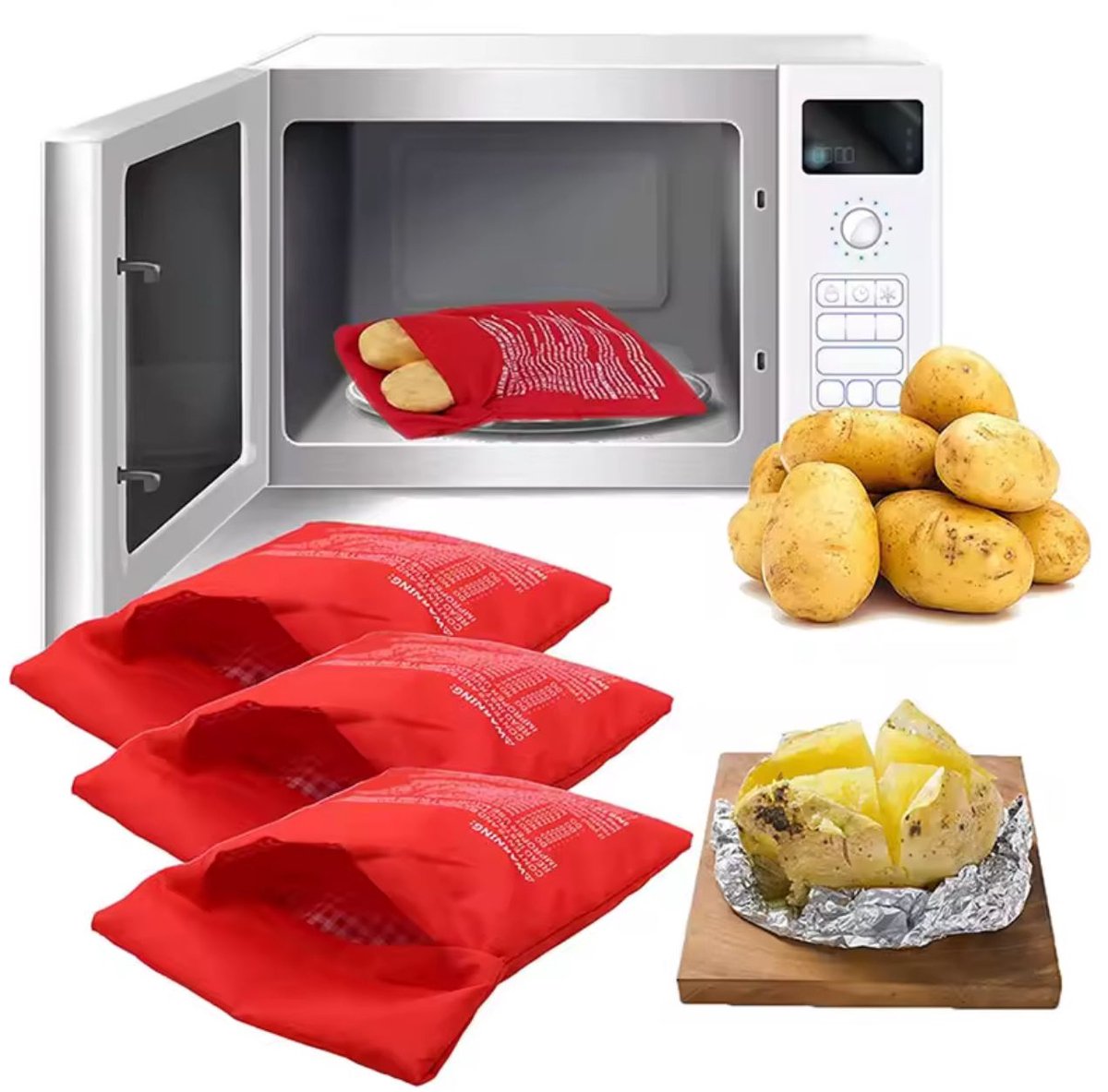 Microwave Potato Bag – Herbruikbare Aardappelzak voor Magnetron – Perfect Gegaarde Aardappelen in 4 Minuten – Rode Bakzak – 1 Stuk