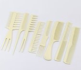 Crèmekleurige kam set – 8 delige haar kammen set voor dames en heren – kunststof styling kammen met brede en fijne tanden – lichtgewicht kammen set voor dagelijks gebruik