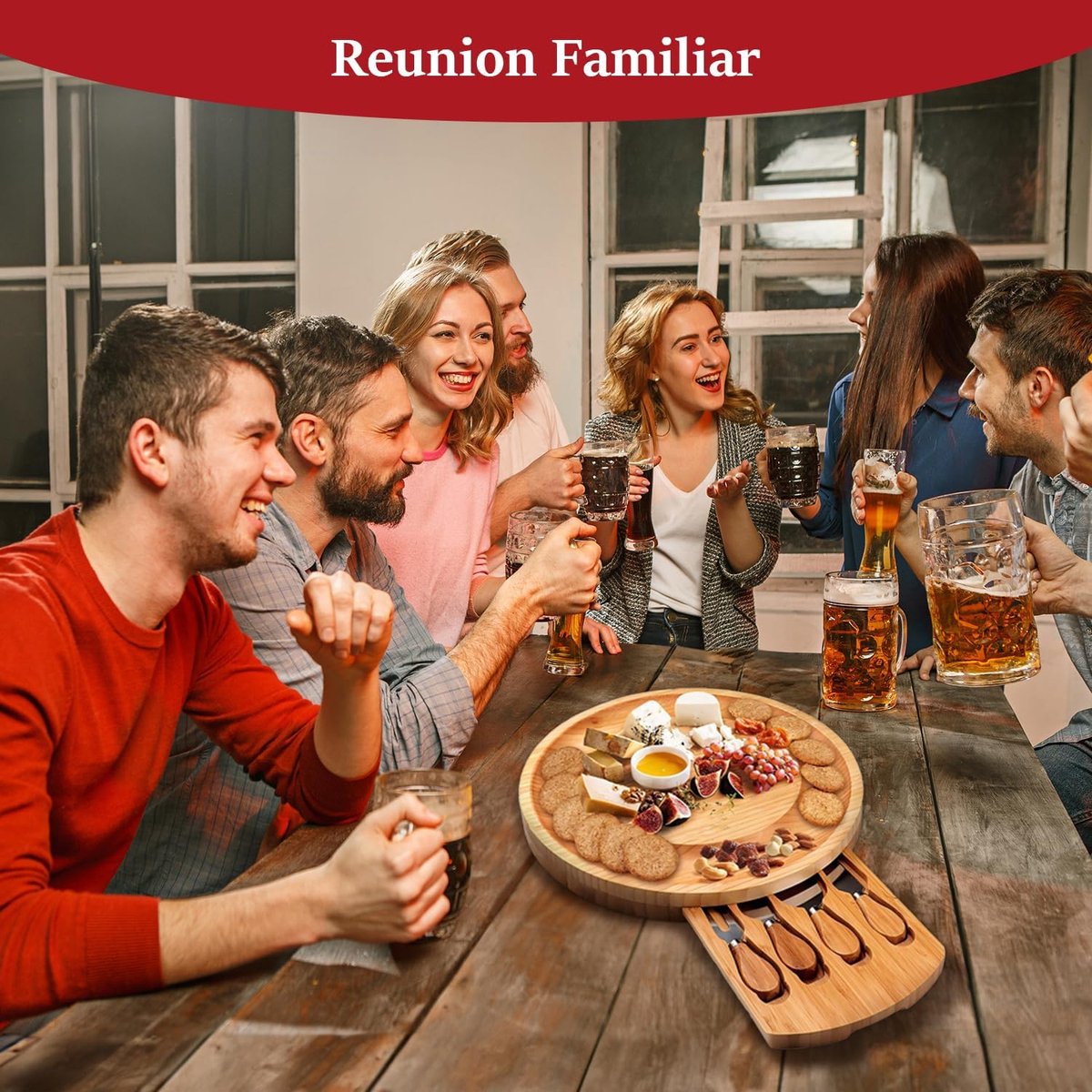 Bamboe Kaasplank Cadeauset Charcuterie Bord Milieuvriendelijke Kaasplank Perfect Voor Feesten Housewarmings Bruiloften Verjaardagen En Zakelijke Geschenken Met Mes Set Afmetingen 34x28x1 5 Cm — cadeau in Kookcadeaus - foto 5