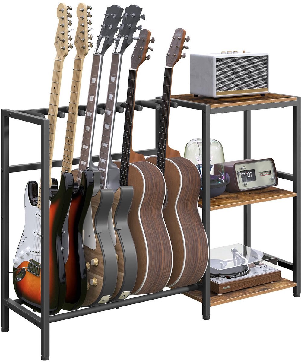 Stunq® Gitaarstandaard - Multifunctionele Opslag voor 7 Instrumenten, Retro Industrieel Design