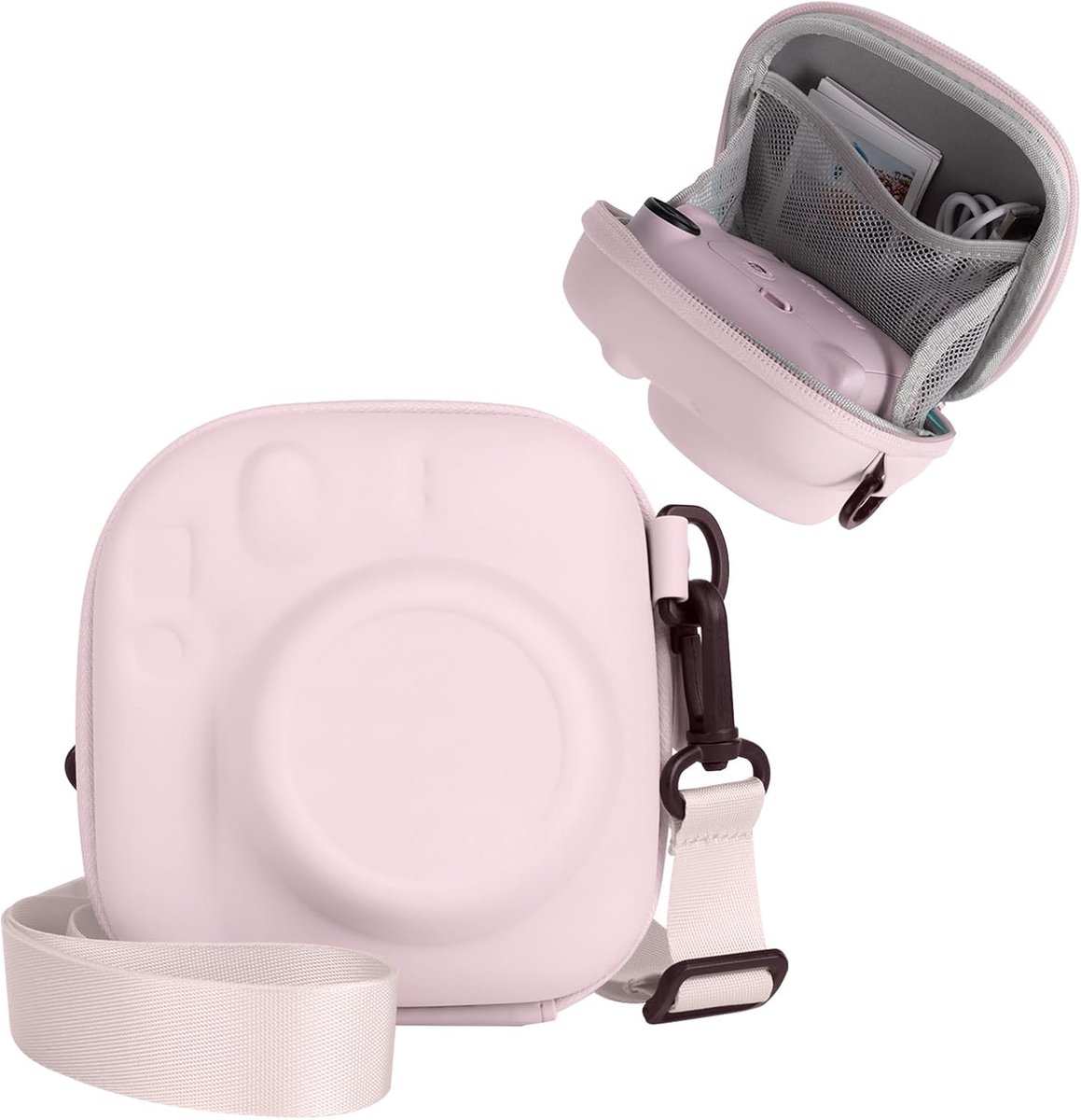 Kraftverdia - Compatibel met Fujifilm Instant Camera Mini 12/11/9/8 camera opbergdoos - Beschermhoes met verstelbare schouderband - Stevige EVA opbergdoos - Cameratas - Roze