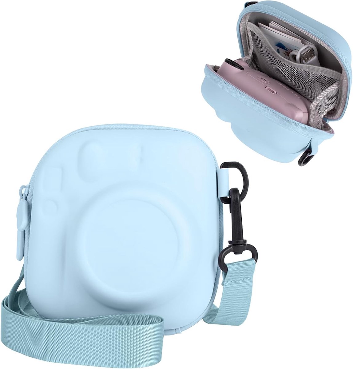 Kraftverdia - Compatibel met Fujifilm Instant Camera Mini 12/11/9/8 camera opbergdoos - Beschermhoes met verstelbare schouderband - Stevige EVA opbergdoos - Cameratas - Blauw