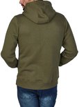 Man met donkergroene hoodie, van achteren gezien.