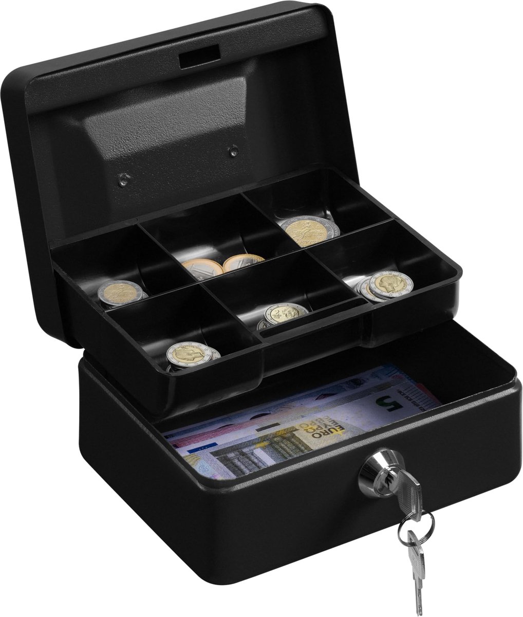 IMPERATORIS® Geldkistje Met Sleutel – Kassalade – Geldlade - Money Box – Spaarpot Volwassenen – Kluisjes Jongen Meisje Kinderen – Voor Markten, Winkels en Thuis - 12 x 8 x 15 cm - Zwart