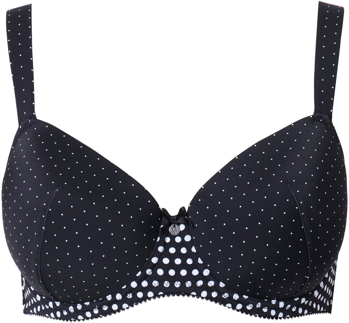 Ulla Popken - Dames - Beugelbeha stippen zachte cups - Zwart - Maat 85C