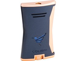 Colibri Slim stormaansteker - windbestendige single jetflame aansteker - ideale sigarenaansteker en sigarettenaansteker - ergonomisch, compact, lichtgewicht en navulbaar - moderne outdoor gasaansteker - blauw & roosgoud - vaderdag cadeau voor mannen