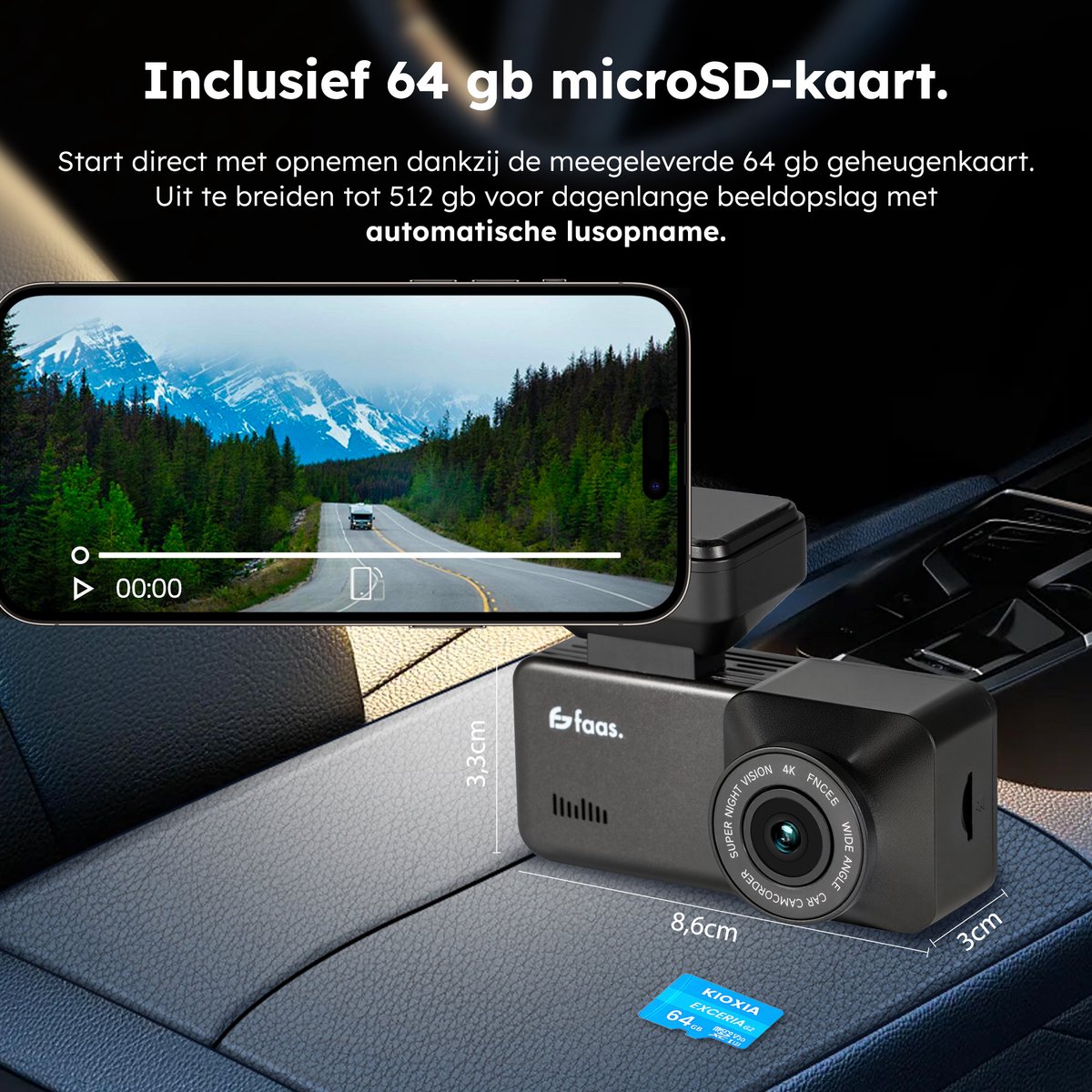 Faas Dashcam - Incl. GPS functie - met 64GB SD - 4K Full HD thumbnail 6