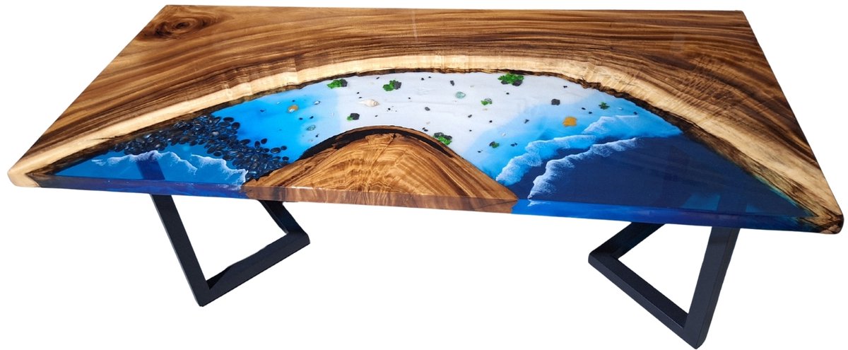Hoexs Epoxy Tafel - Notenhout – 200x90cm - Bureau - Uniek Design - Rivier table – Houten Blad met Kleurrijke Epoxy – Industrieel & Modern