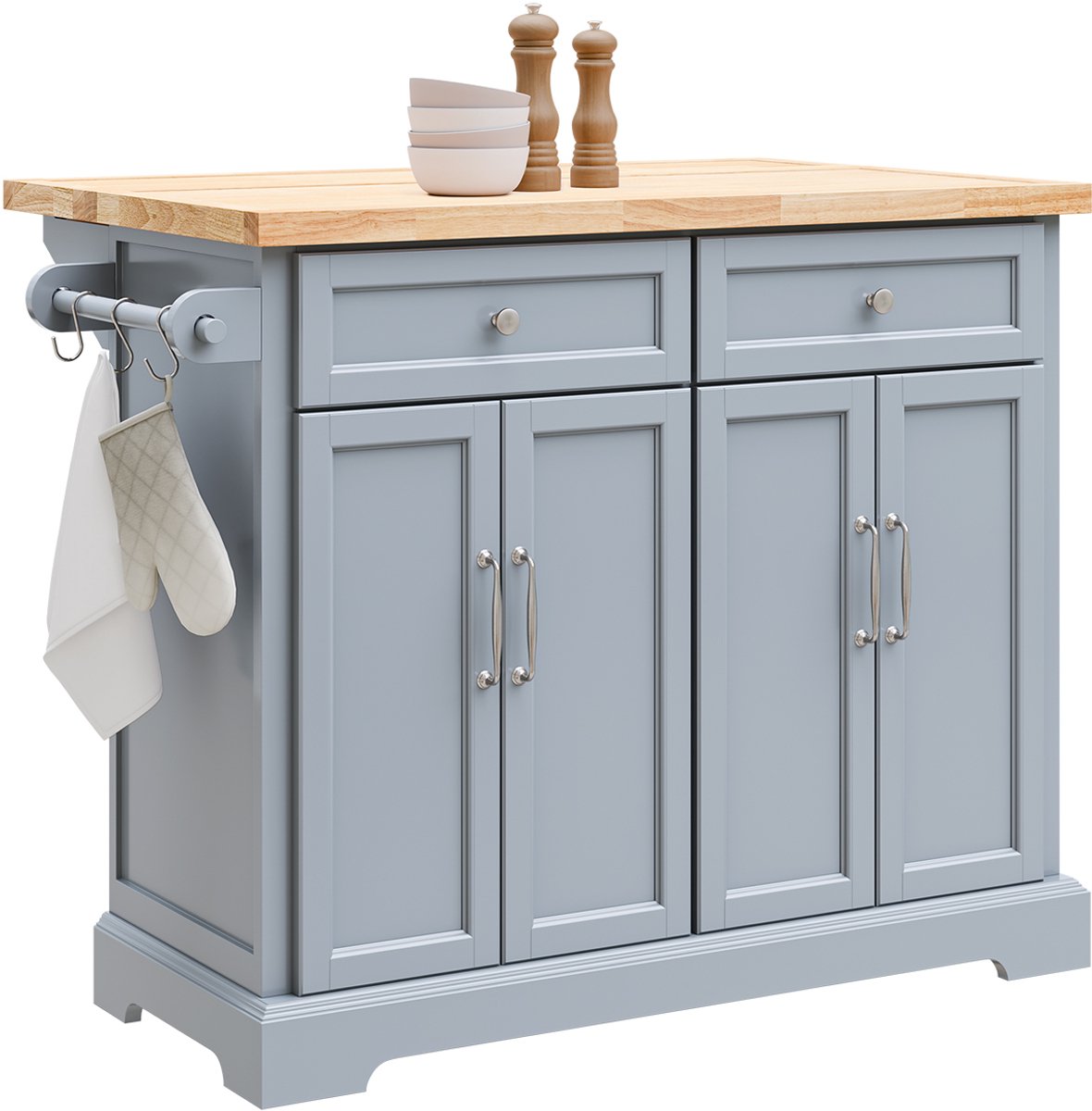 SoBuy Keukentrolley met Wielen - Centrale Eiland met Werkblad - Keukenkast met Opslag - Grijs,115x46/71x92 cm, FKW71-II-HG - voor Keuken of Eetkamer