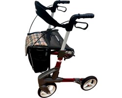 Rollator Topro Troja Original Plus LTD - ROOD - Small (tot 1.65 lengte) - Inclusief dichte Burberry boodschappenas + Rugband - (in 2 maten te bestellen)