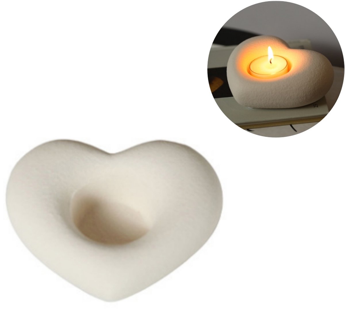 1stuk - Kandelaar - Keramische kandelaar - Ideaal als middelpunt voor bruiloften, feesten en romantische diners - Creatief ontwerp voor feestelijke decoraties en cadeaus - Hartvormige kandelaar - Wit