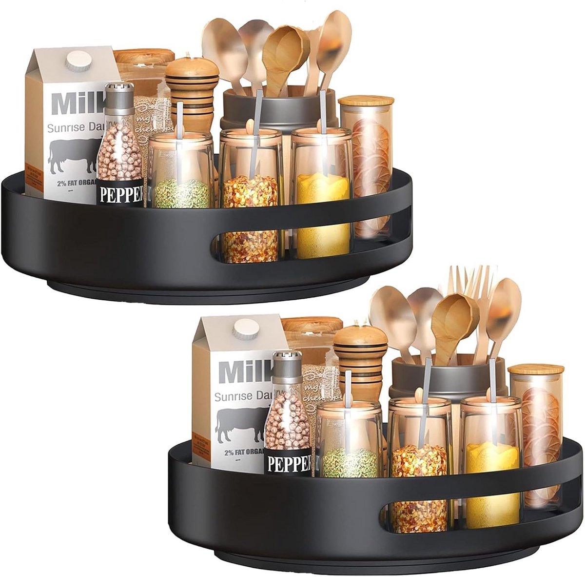 Draaiplateau 2 stuks Zwart 30 cm - Metalen Lazy Susan Organizer voor Keuken, Koelkast en Kruiden