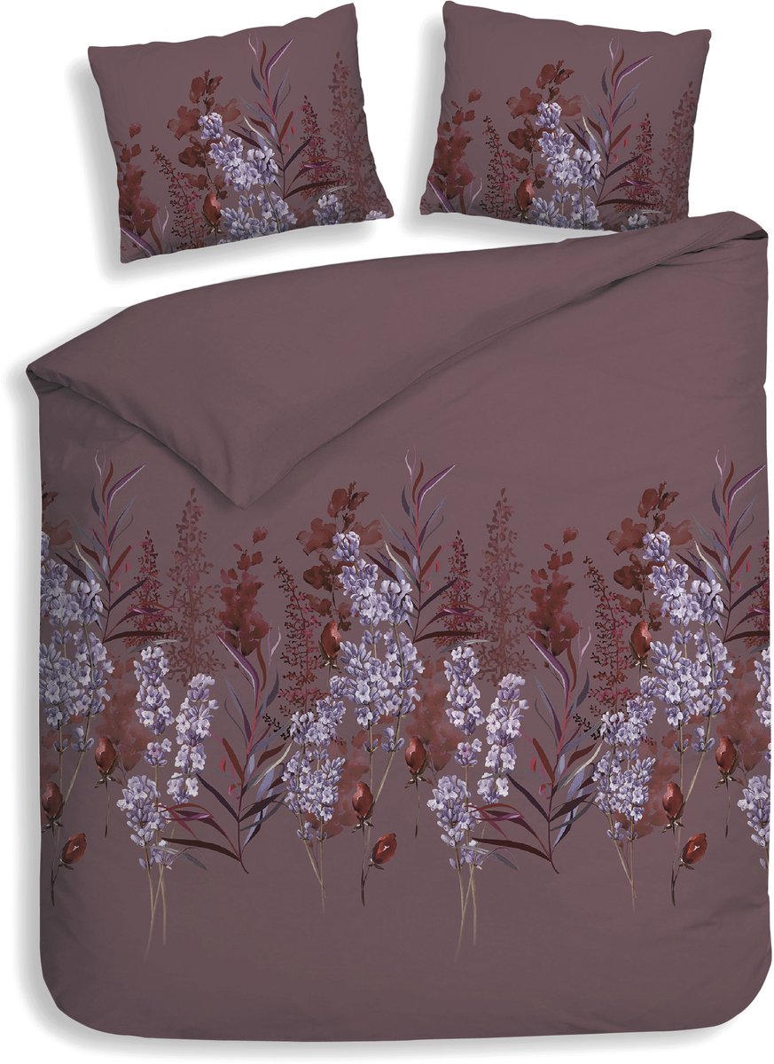 Heckettlane Dekbedovertrek Mino - Bedlinnen met Bloemen print - 260x200-220 cm - Paars - Dekbedovertrek van 100% Katoen-Flanel Purple