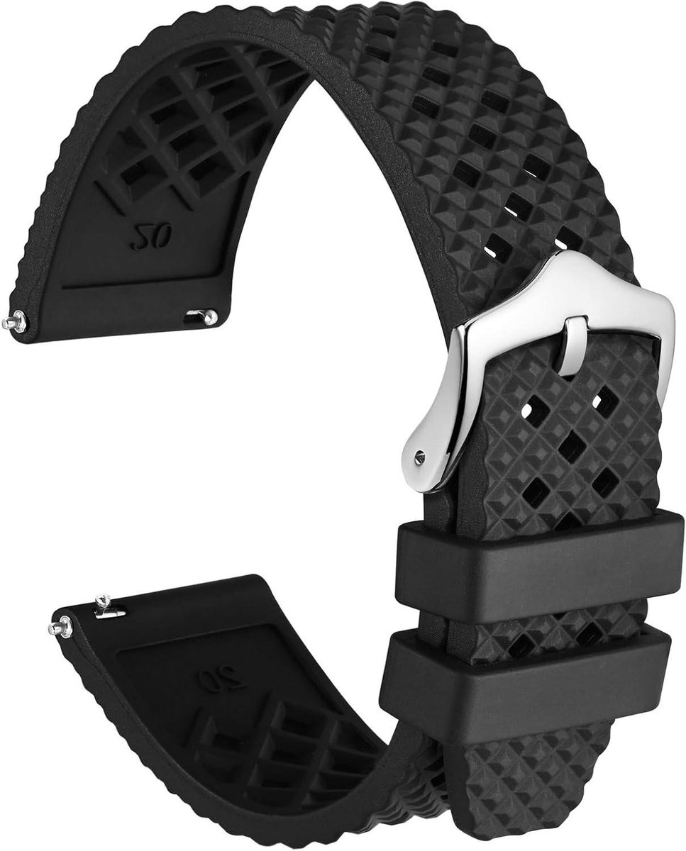 Cosensi - Horlogebanden met snelsluiting, fluororubber, 18 mm 20 mm 22 mm - Vervangende bandjes met roestvrijstalen gesp.