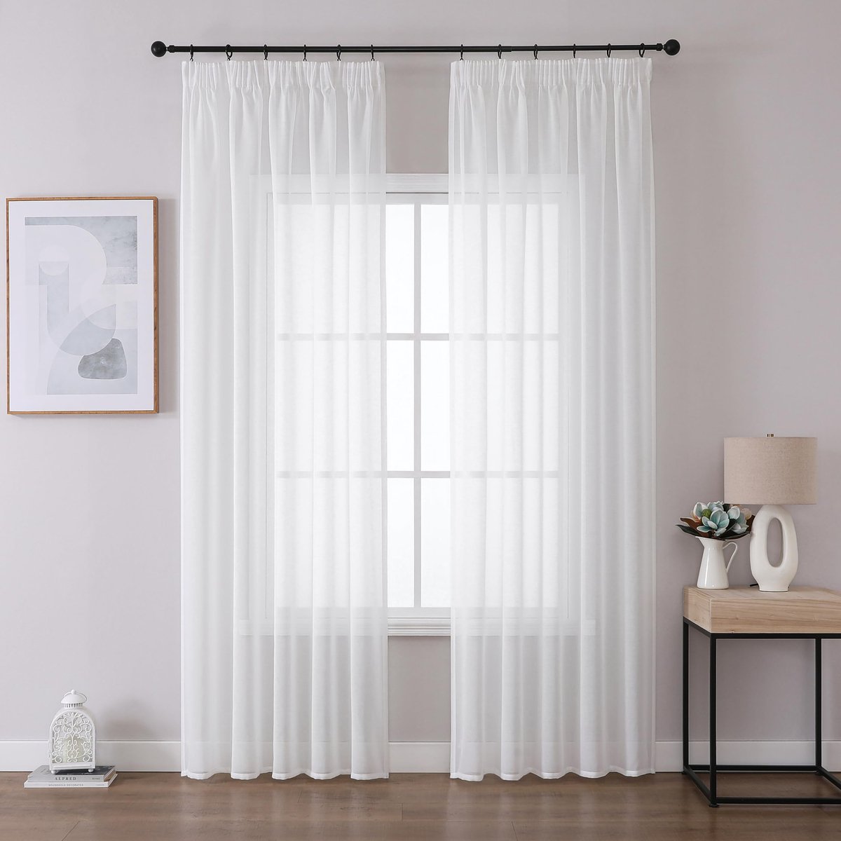 Unyqoos Set van 2 moderne witte vitrage gordijnen met plooiband voor woonkamer en slaapkamer