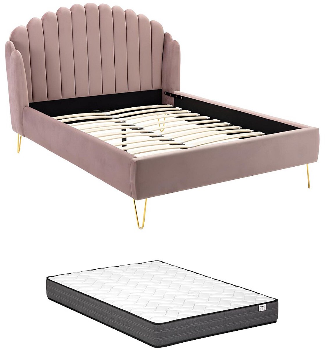 Vente-unique Bedframe fluweel poederroze 140 x 190 cm