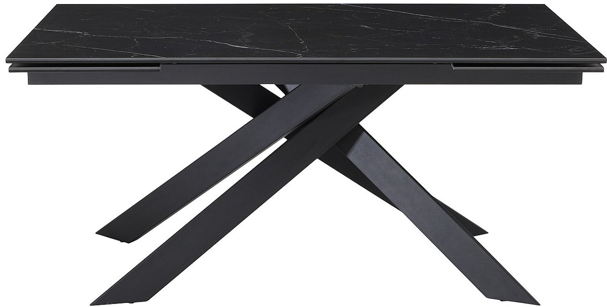 Vente-unique Verlengbare eettafel 6 tot 10 personen van keramiek, gehard glas en metaal - Zwart marmereffect - COREMA