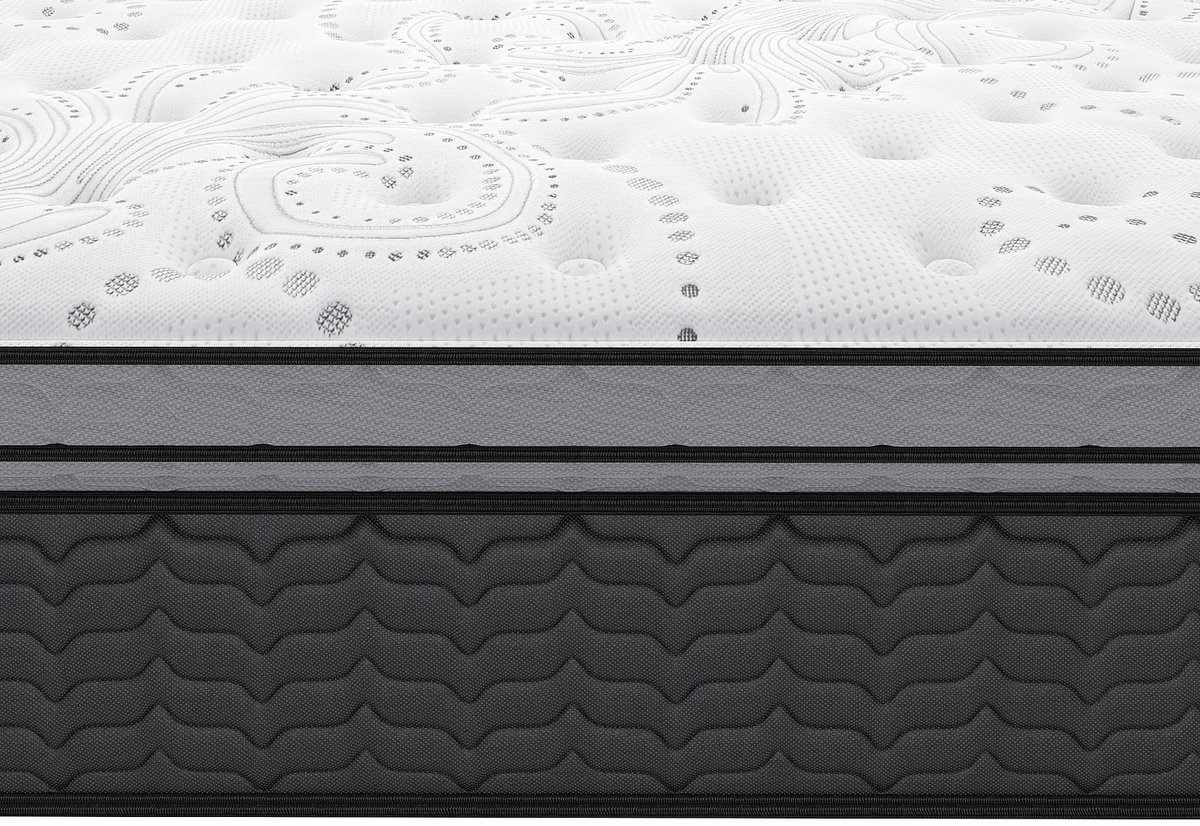 Vente-unique Set 140 x 190 cm bedbodem met opbergruimte lichte houtlook + hybride matras met pocketveren en ingebouwde tophybride matras dikte 30 cm - GAMIANI van YSMÉE