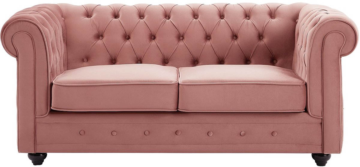 Vente-unique Tweezitsbank van pastelroze fluweel CHESTERFIELD Poederroze