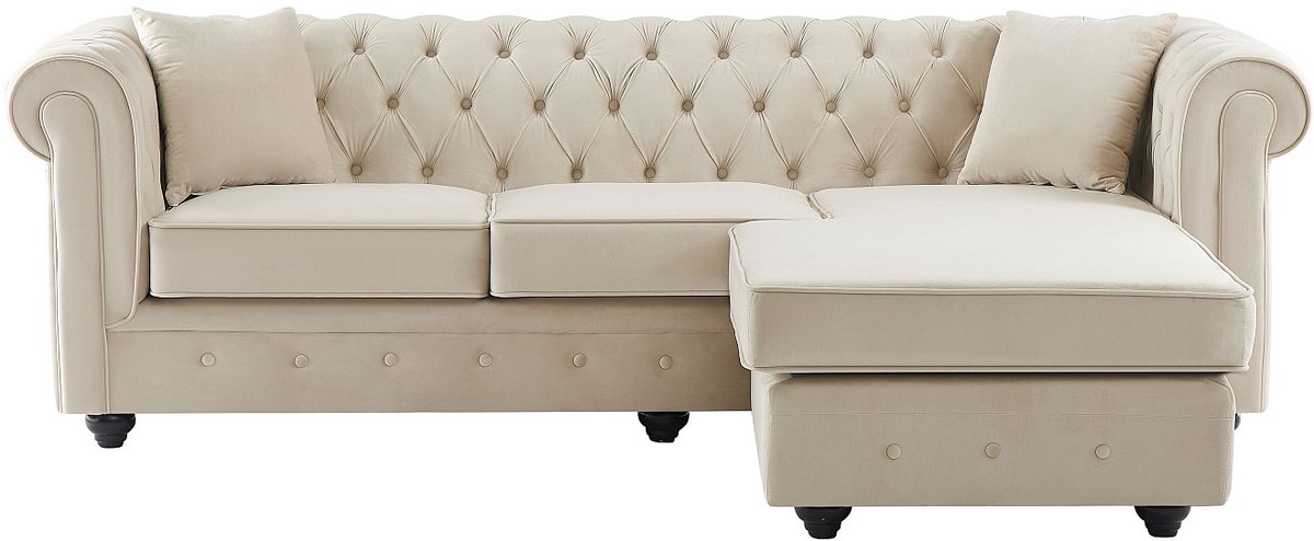 Vente-unique Chesterfield omkeerbare hoekbank in beige velours in beige beige velours TOLEDO