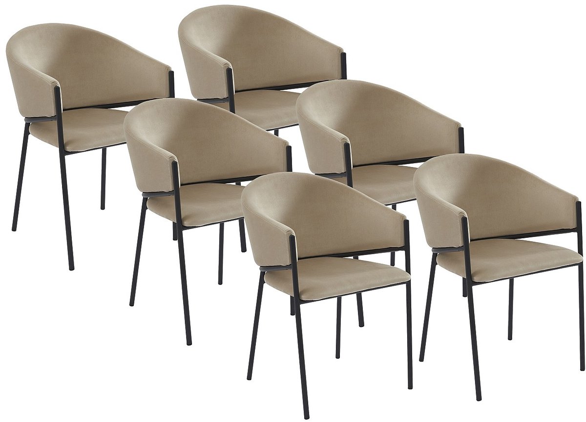 Vente-unique Set van 6 stoelen met armleuningen van fluweel en zwart metaal - Beige - ORDIDA