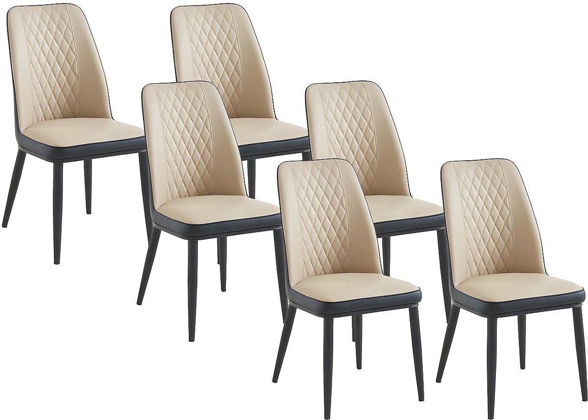 Vente-unique Set van 6 stoelen in kunstleer en metaal - Beige en antraciet - MILDURA Antracietgrijs, Beige